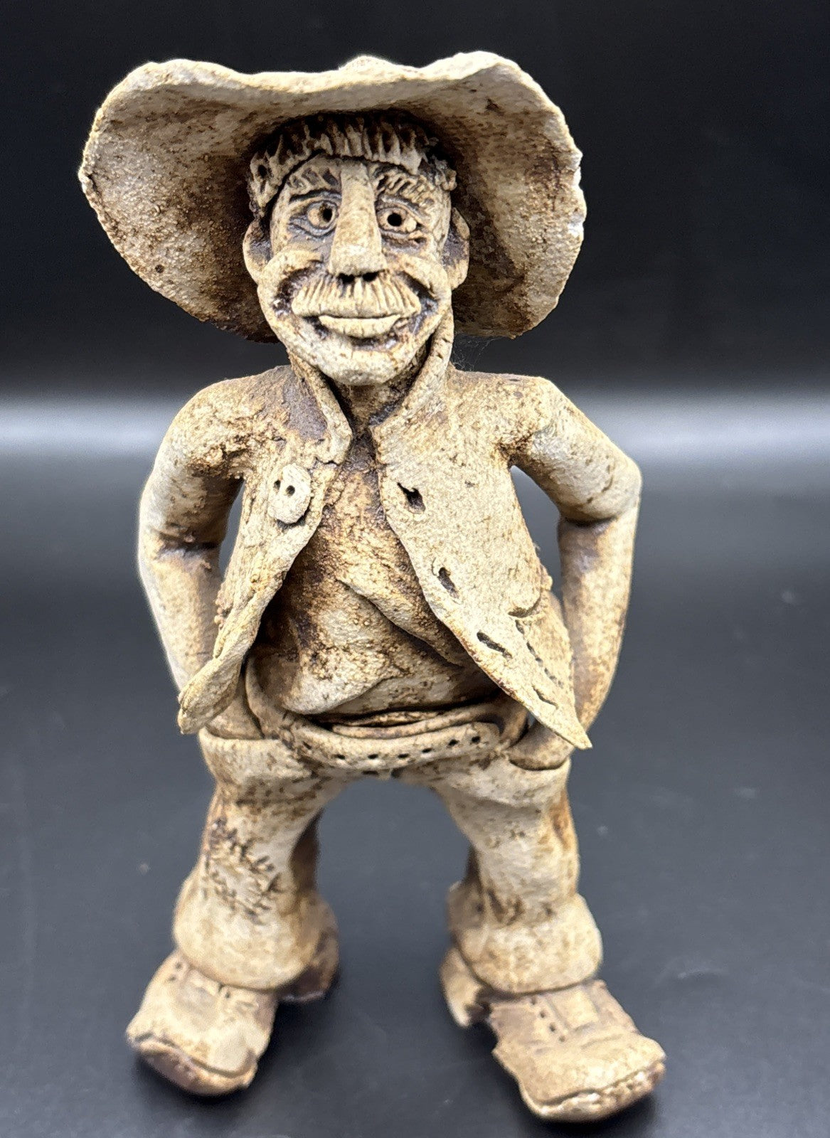 Vintage Studio Pottery Cowboy Figure Folk Art Sculpture Handmade Style