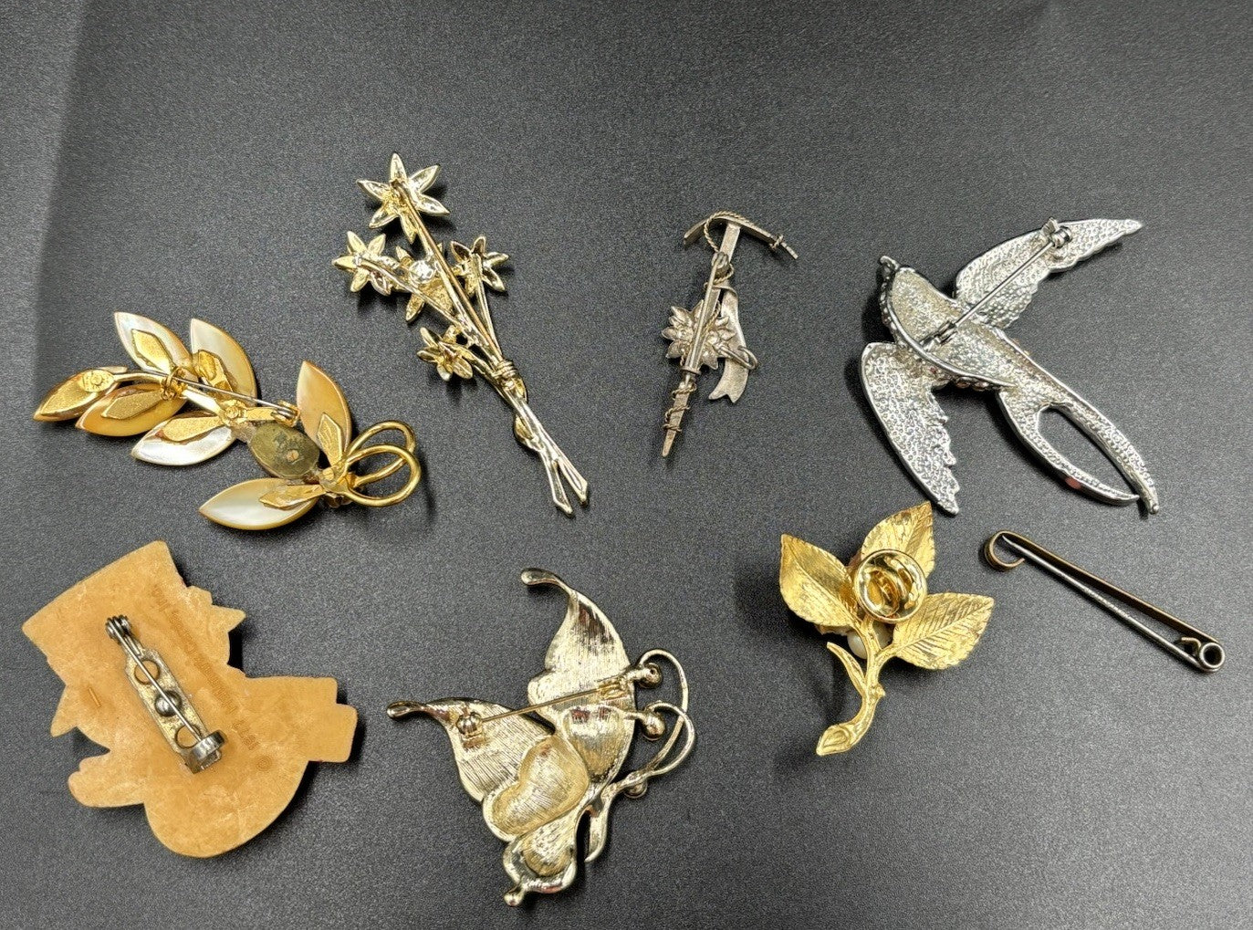 Vintage Brooch Lot 8pcs Mixed Enamel Rhinestone Floral Birds Christmas Jewelry