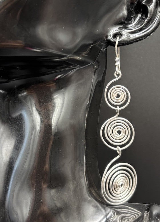 Stirling Silver Earrings Spiral Drop Dangling Long Earrings Vtg