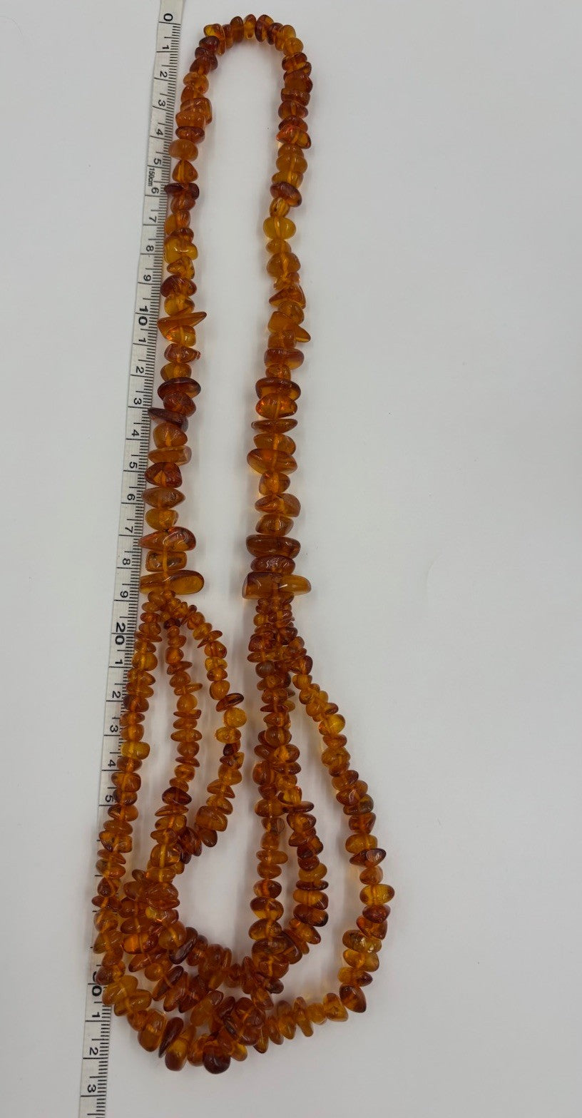 Natural Baltic Amber Necklace Double Strand Polished Cognac Nugget Beads Genuine
