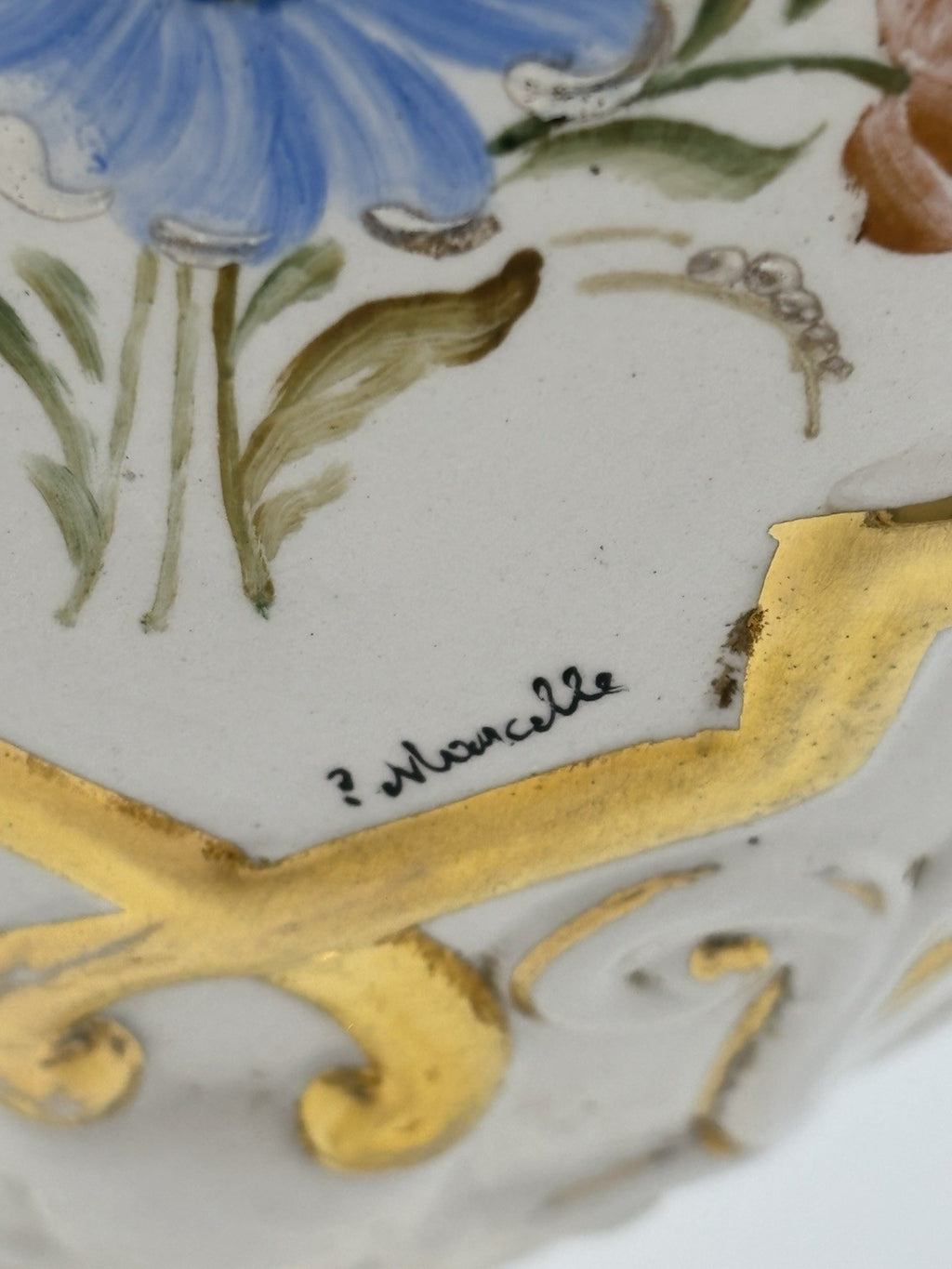 Vintage Capodimonte Italian Porcelain Cherub Ewer Vase Hand Painted Gold Gilt