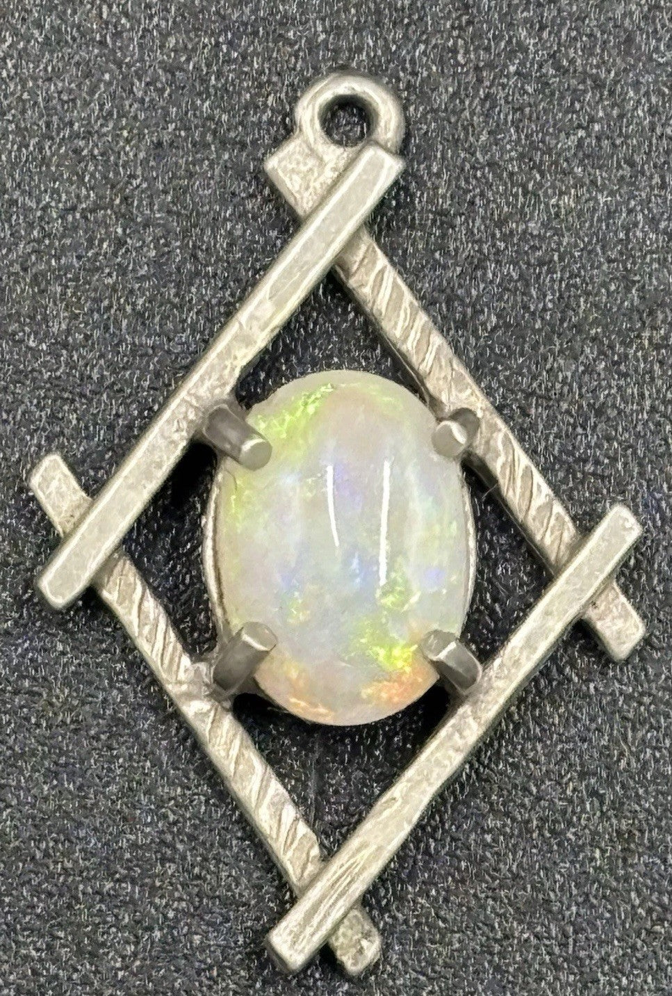 Vintage Sterling Silver Natural Opal Pendant Crystal Opal Multi Fire Cabochon