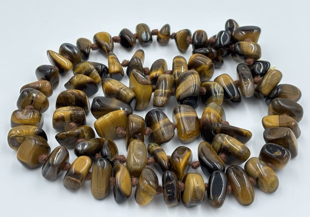 Vintage Tiger Eye Nugget Necklace Hand Knotted Natural Gemstone