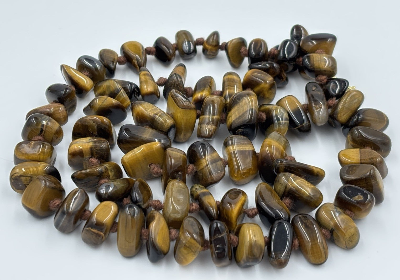 Vintage Tiger Eye Nugget Necklace Hand Knotted Natural Gemstone