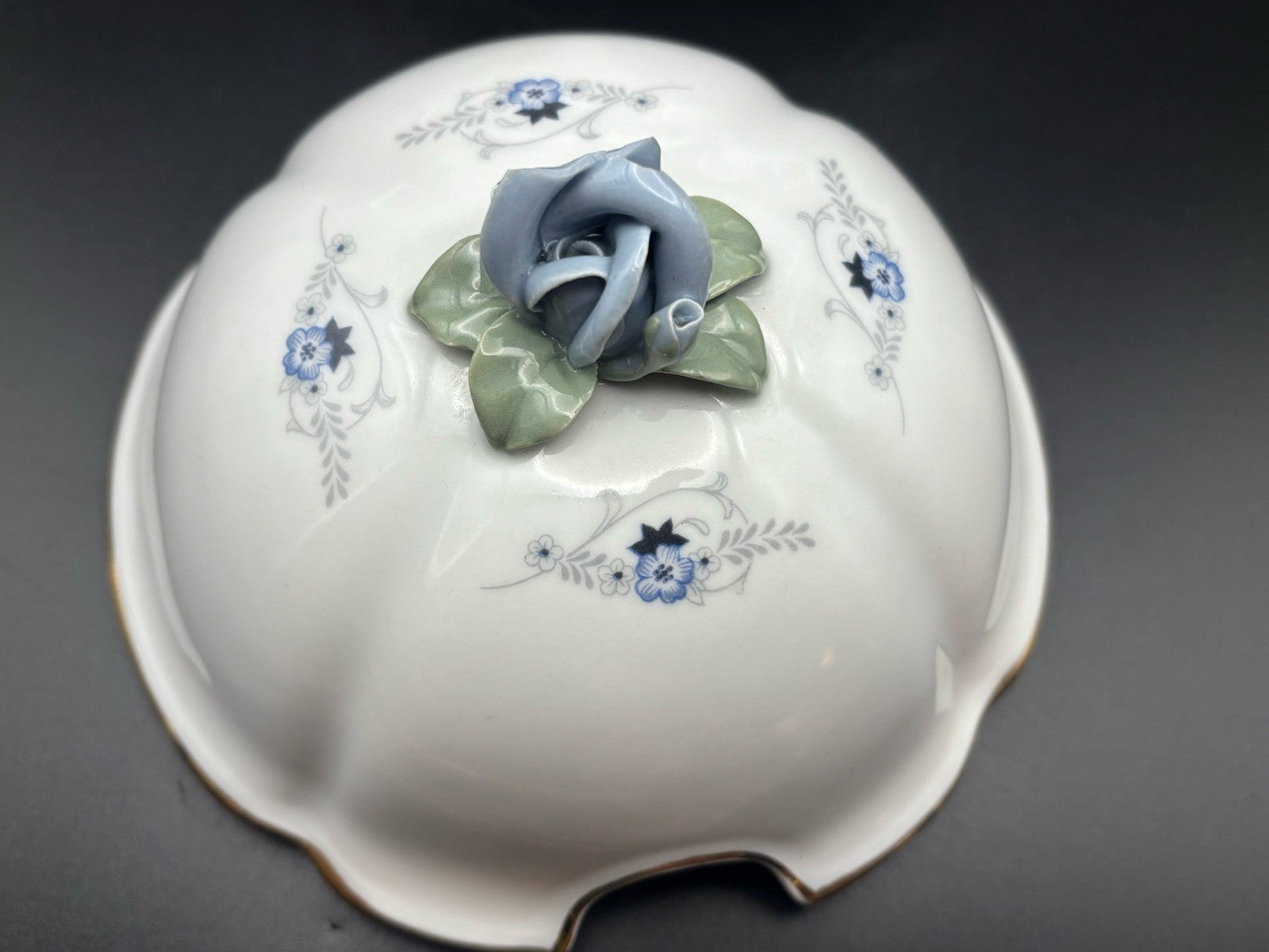 Bogucice Poland Porcelain Lidded Tureen Blue Floral Gold Gilt Rose Lid