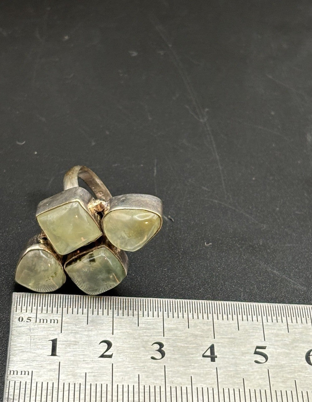 Vintage 925 Sterling Silver Prehnite Artisan Statement Ring