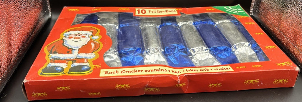 Christmas Crackers Bon Bons Set Of 10 Blue Silver Foil Santa Gift Box