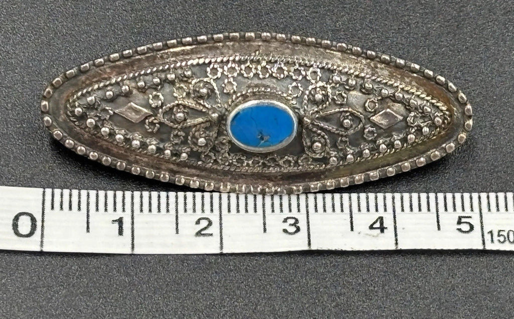 Antique 1920s Sterling Silver Turquoise Filigree Brooch Pin