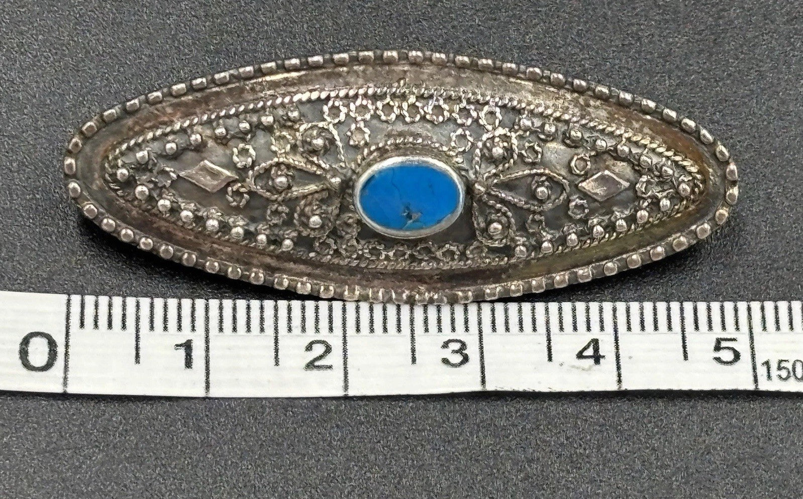 Antique 1920s Sterling Silver Turquoise Filigree Brooch Pin