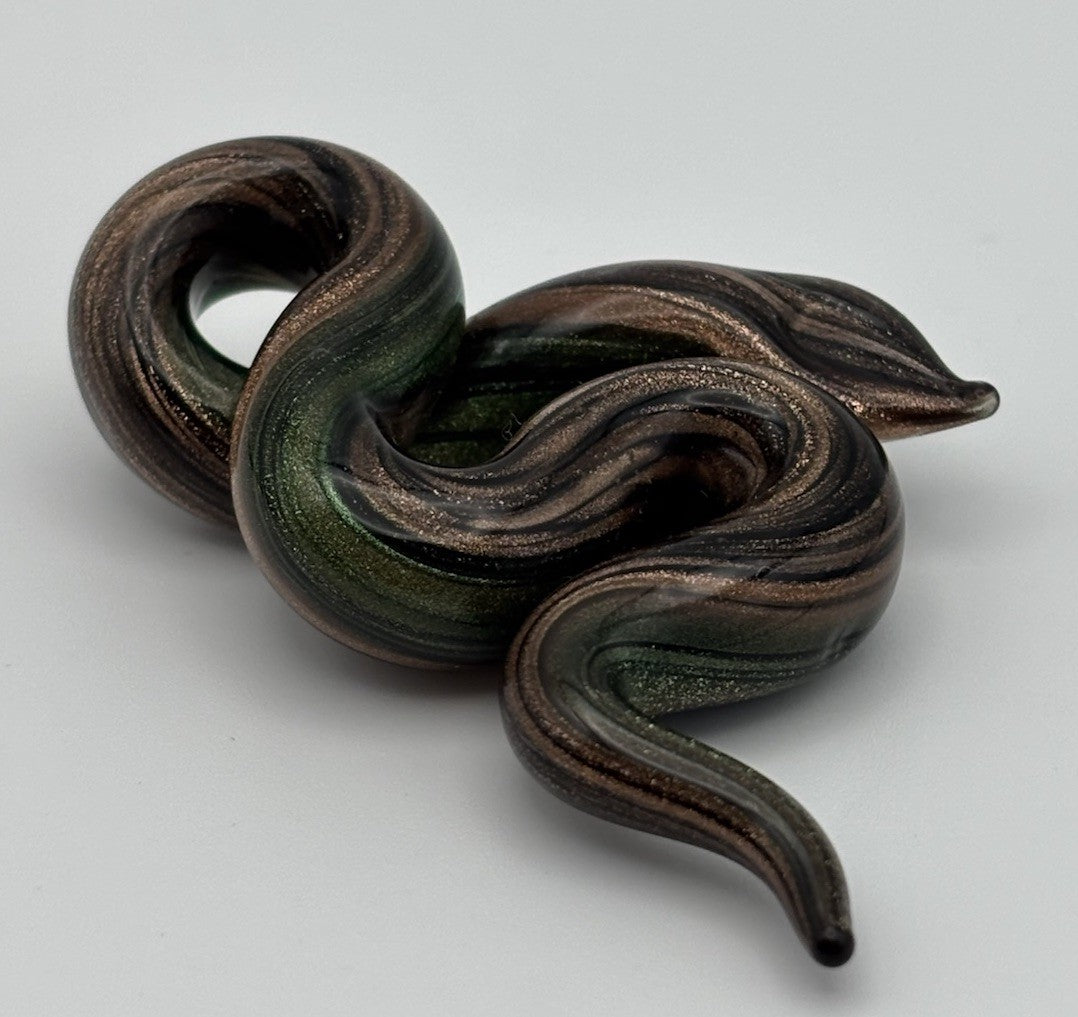 Murano Style Art Glass Snake Figurine Green Bronze Aventurine Swirl Collectible