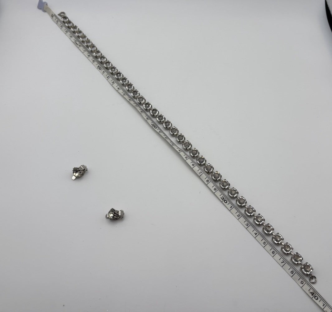 Vintage Mid Century Clear Rhinestone Necklace with Matching Clip Earrings Set