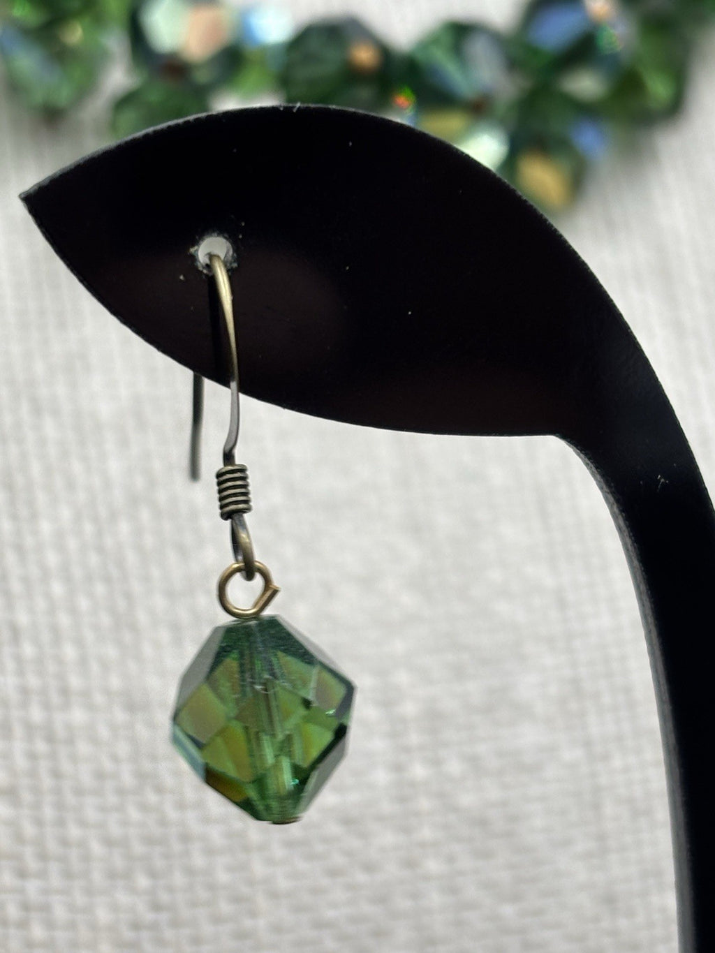 Vintage 1950s Aurora Borealis Green Crystal Bib Necklace & Earrings Set