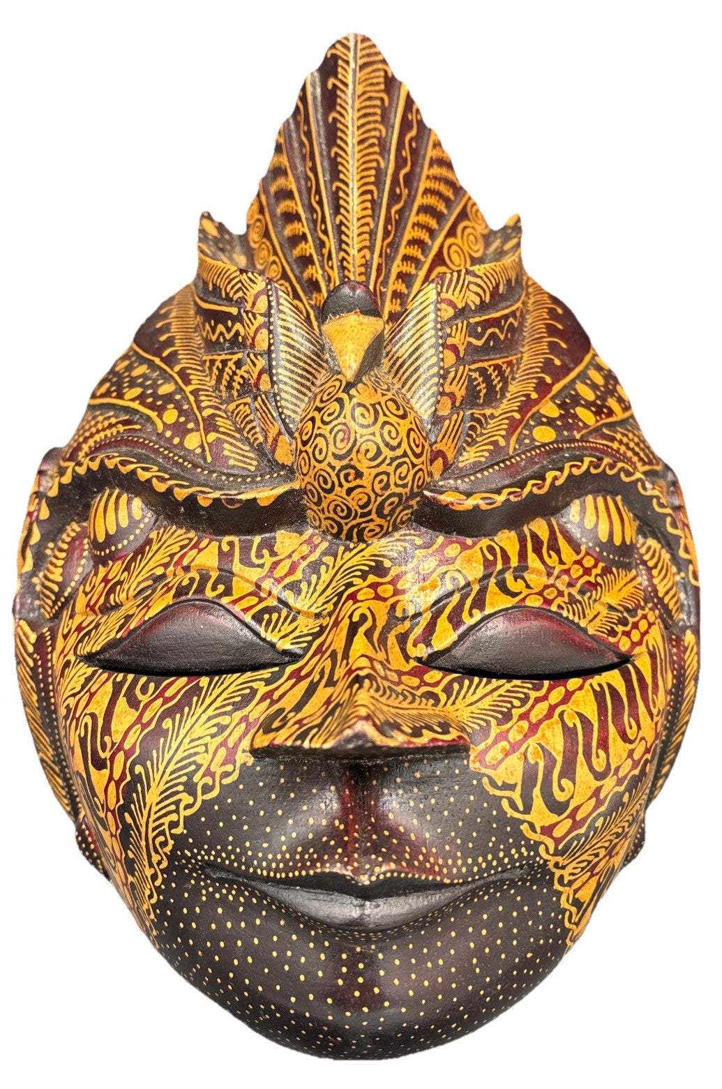 Vintage Balinese Hand Carved Wooden Mask Flame Crown Tribal Art Decor