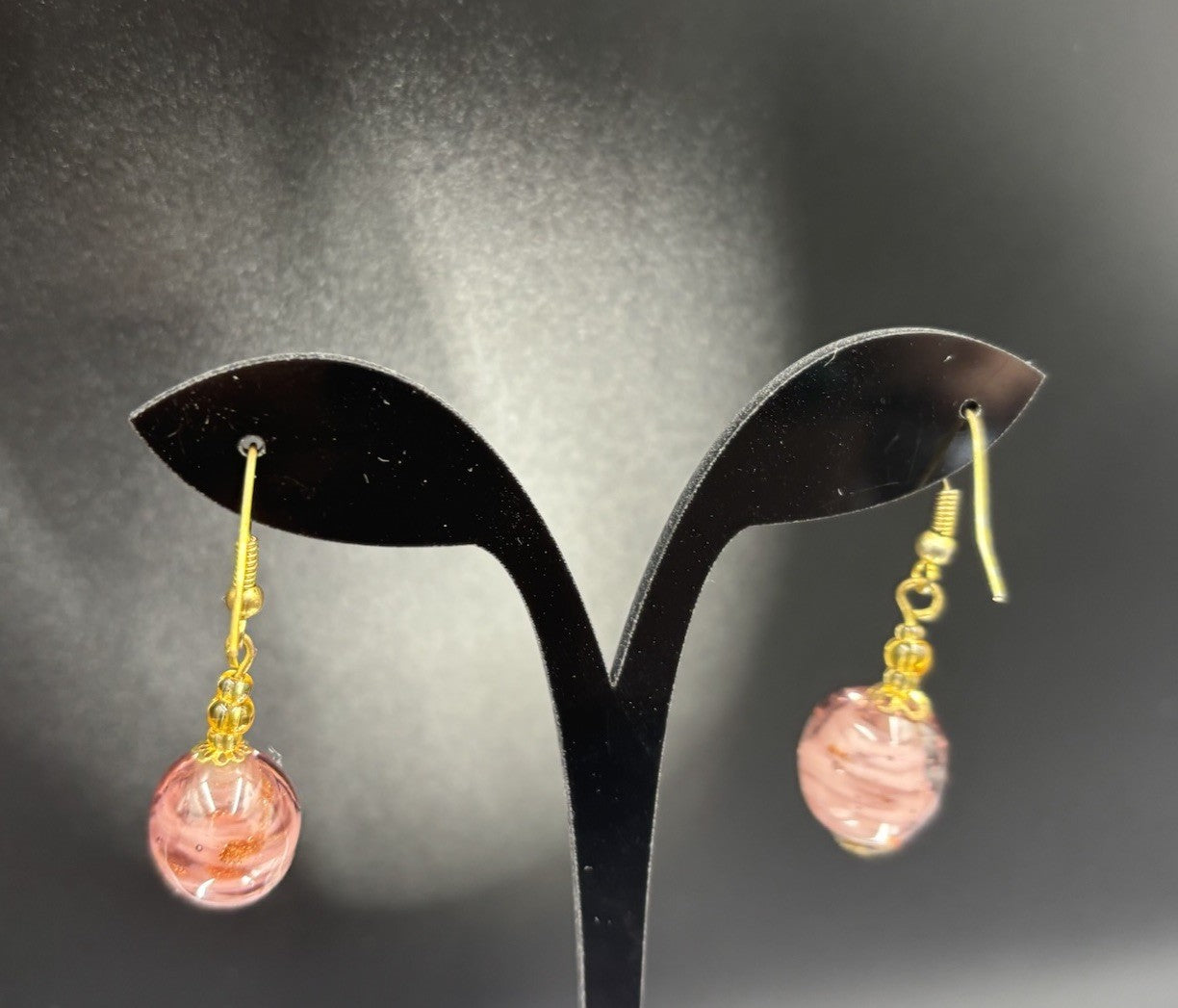 Vtg Venetian Murano Glass Bead Rose Foil Pink Gold Purple Jewellery Set “Italy”