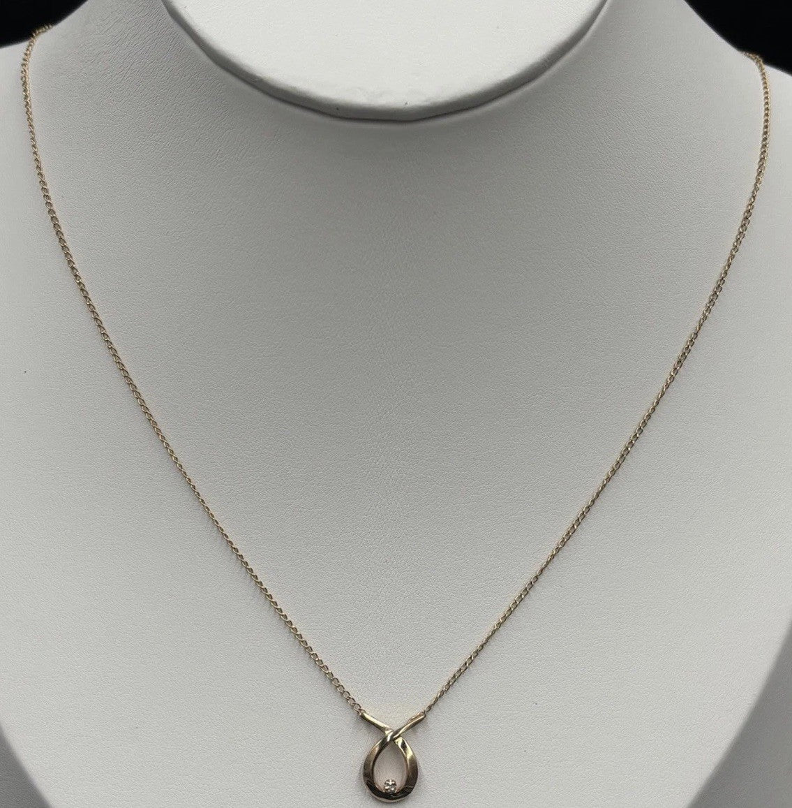 Vintage 9ct Gold Diamond Infinity Pendant Sterling Silver Chain