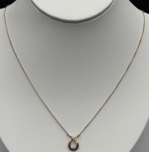 Vintage 9ct Gold Diamond Infinity Pendant Sterling Silver Chain