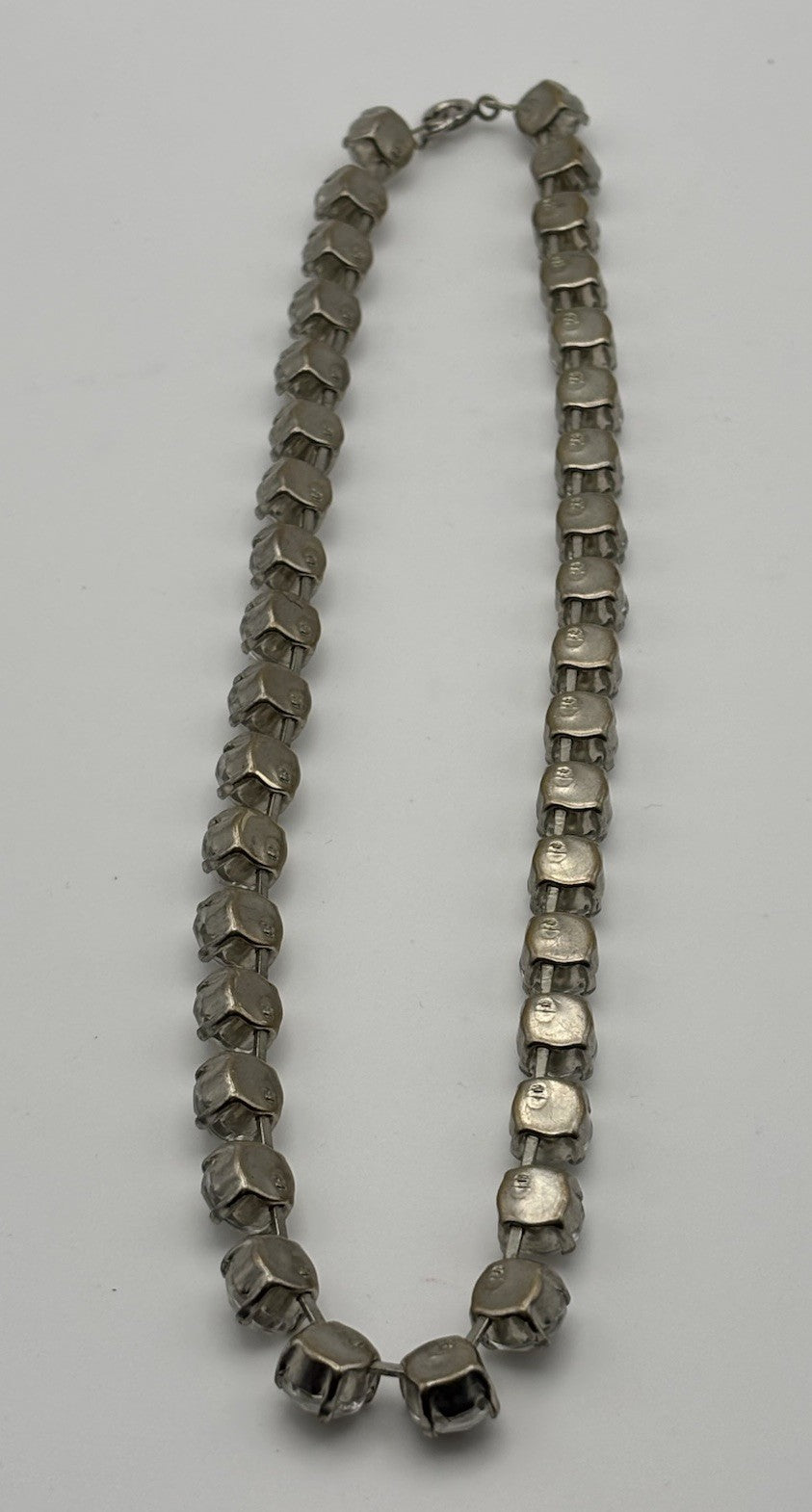 Vintage Mid Century Clear Rhinestone Necklace with Matching Clip Earrings Set