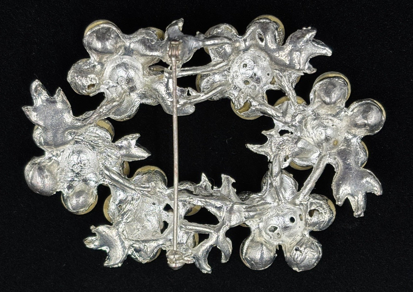 Vintage AB Rhinestone Wreath Brooch Silver Tone 1950s Mid Century Jewelry