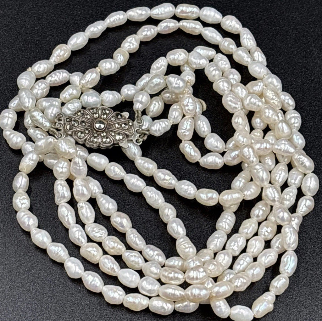Vintage Baroque Pearl Necklace Bracelet Set 3 Strand Sterling Clasp