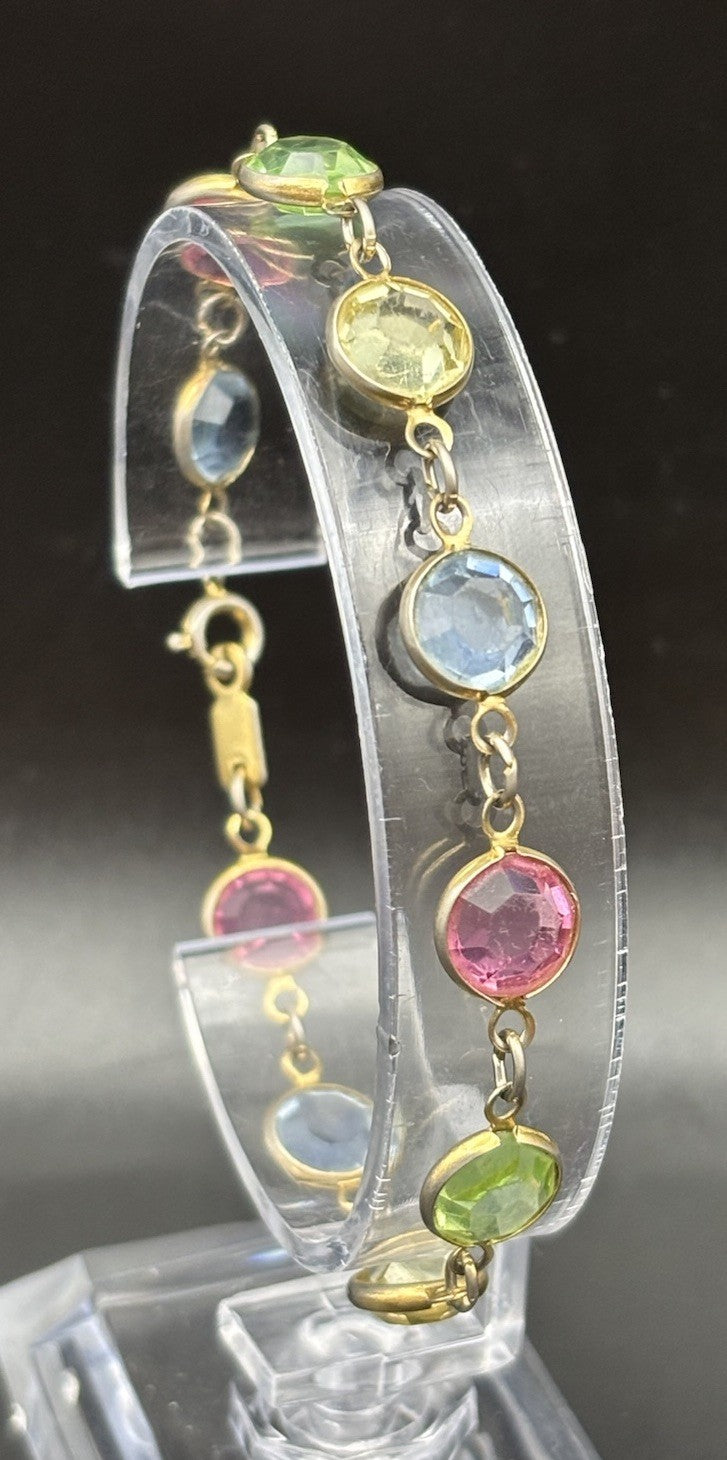 Vintage Pastel Glass Rivière Necklace Bracelet Set UV Reactive Gold Tone
