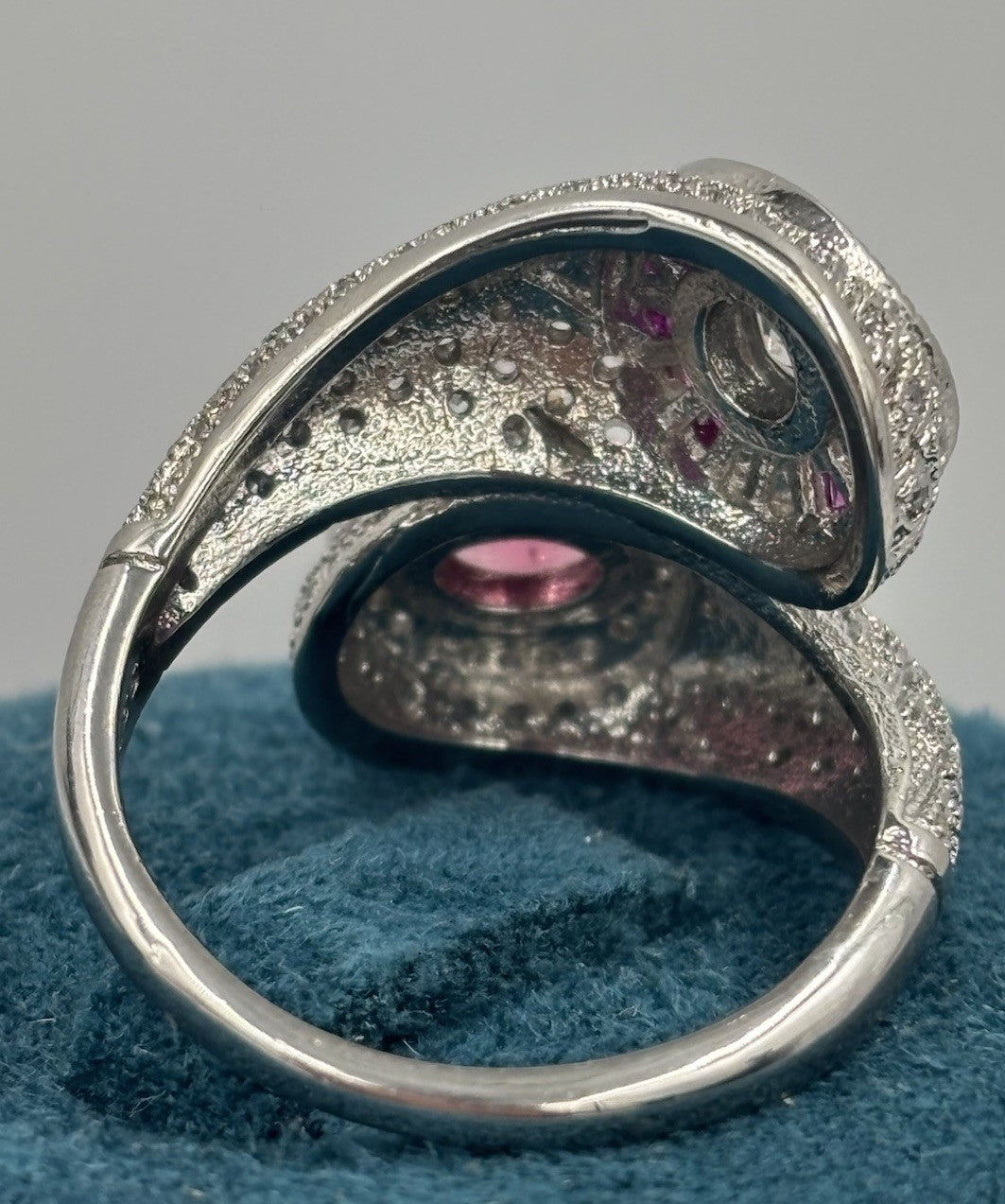 Vintage Style Stamped S925 Silver Ruby CZ Pavé Cocktail Ring US 9¼