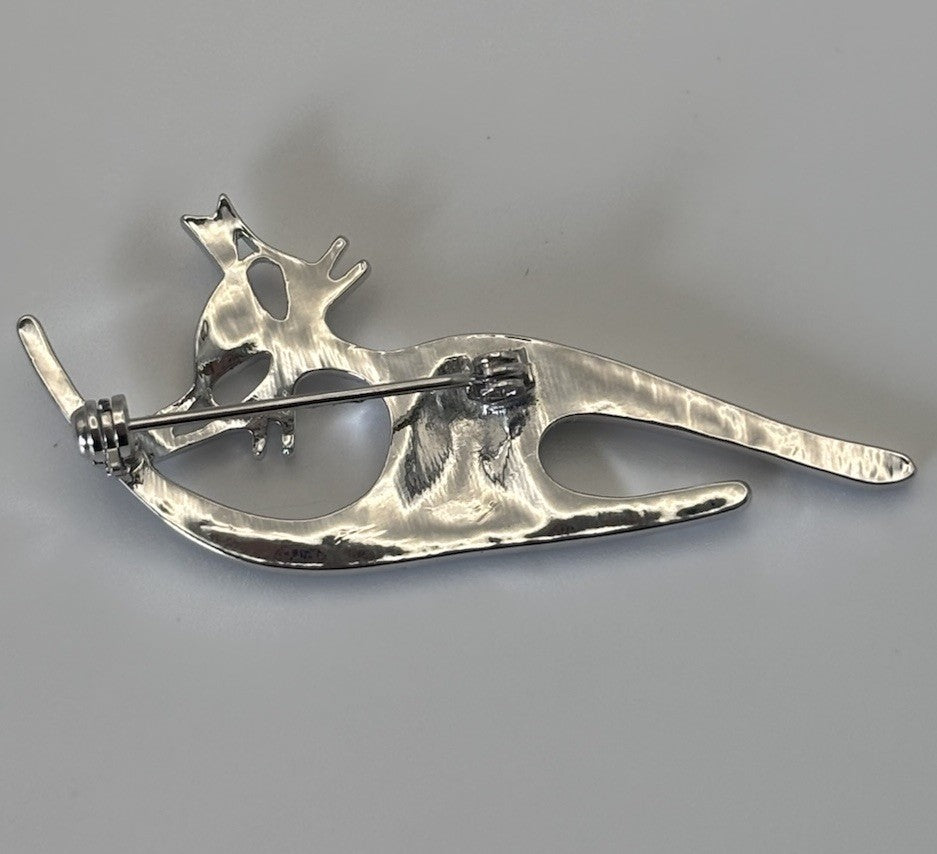 Vtg Siamese Kitty Cat Brooch MCM Silver Tone Clear Crystals Fashion Jewelry Pin