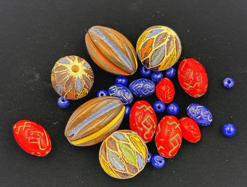 Vintage Bead Lot Millefiori Polymer & Czech Glass Red Blue Beads Jewelry Making