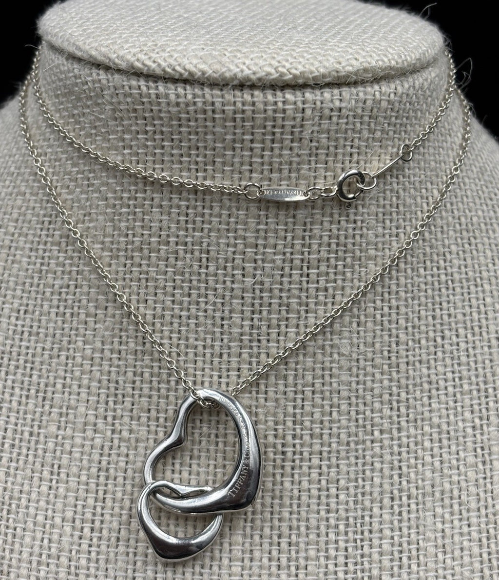 Tiffany Elsa Peretti Sterling Silver Large Double Open Heart Pendant Necklace