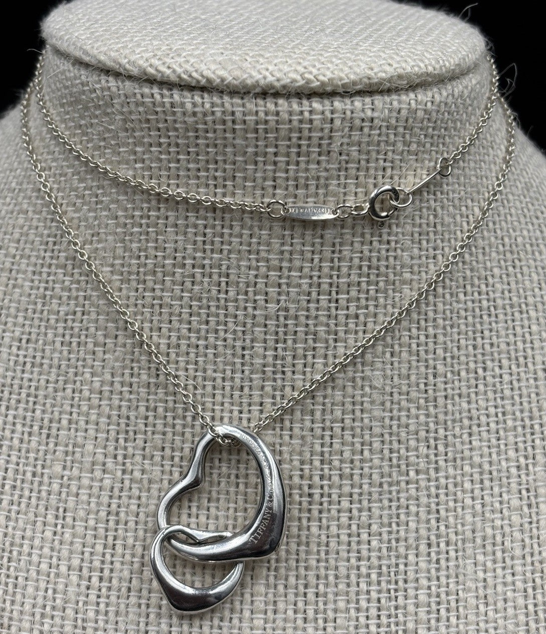 Tiffany Elsa Peretti Sterling Silver Large Double Open Heart Pendant Necklace
