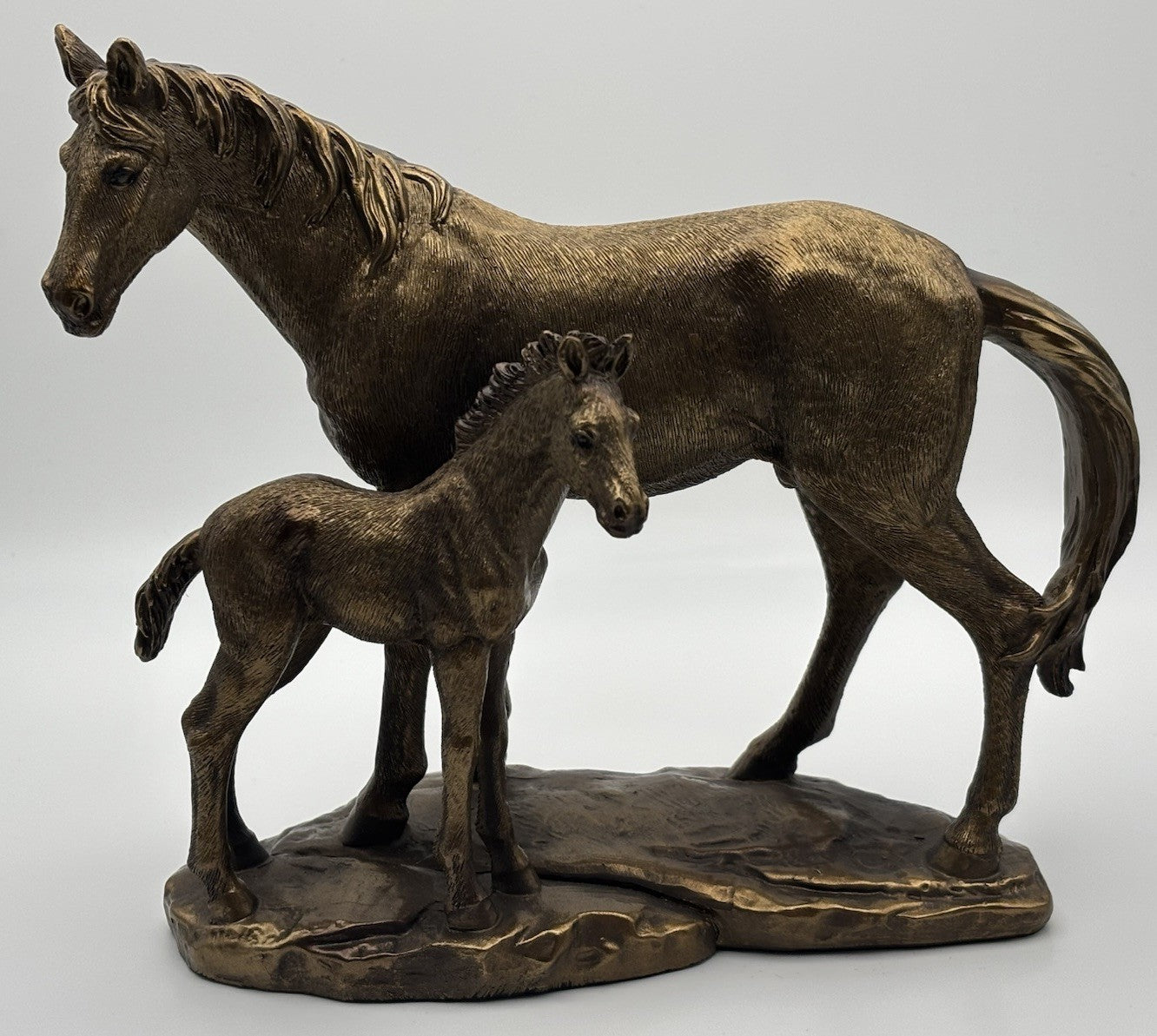 Vintage Leonardo Bronzed Mare & Foal Horse Sculpture Equestrian Figurine