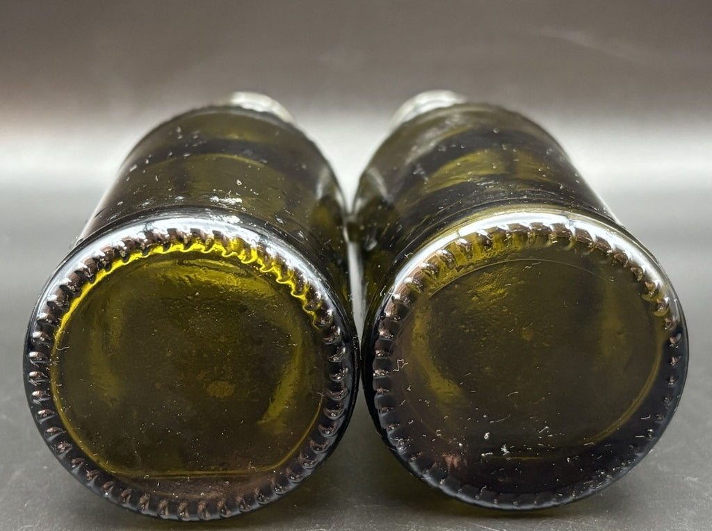 Rustic Olive Green Embossed Brewery Beer Bottles Pair Bar Decor Display ￼