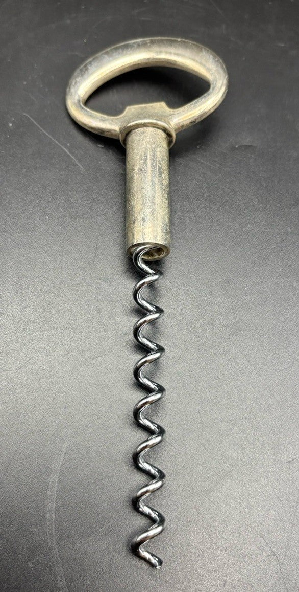 Vintage Corkscrew Bottle Opener Metal Ring Handle Wine Bar Tool