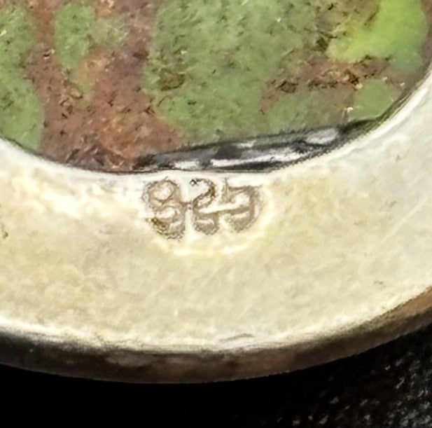 Vintage 925 Sterling Silver Green Matrix Turquoise Pendant Artisan Cabochon