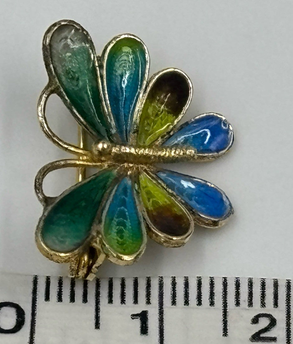 Vintage 800 Silver Enamel Butterfly Brooch Blue Green Vermeil