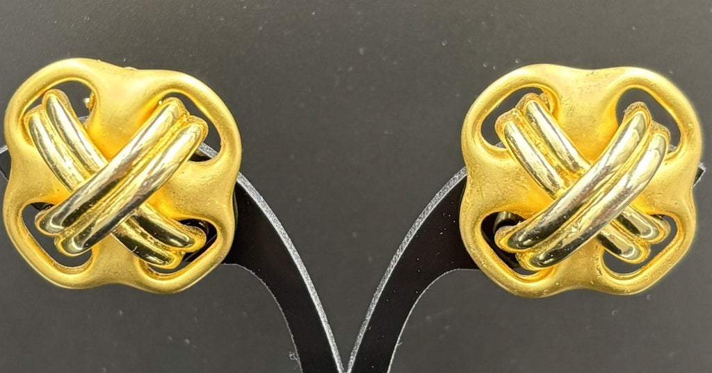 Vintage 80s Gold Clip-On Earrings Bold Designer Style High Quality.