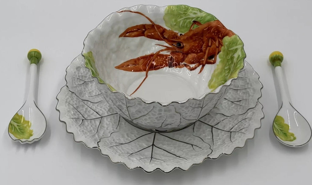 Rare Noritake Lobster Salad Bowl Set Vintage Japan Porcelain Serving Dish