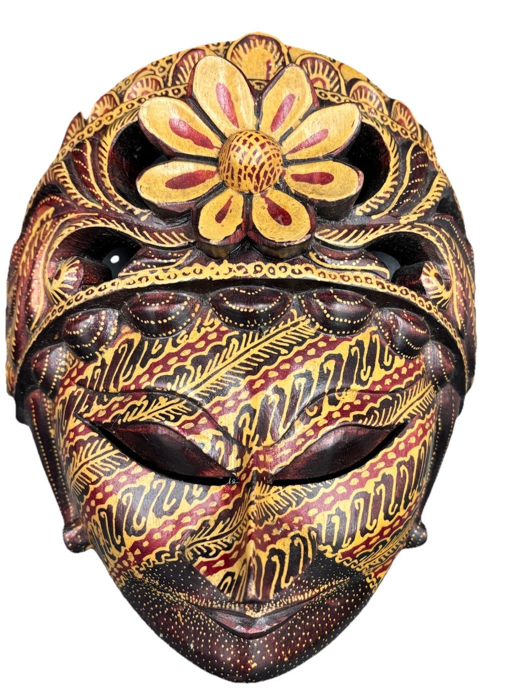 Vintage Balinese Wooden Barong Mask Hand Carved Wall Art