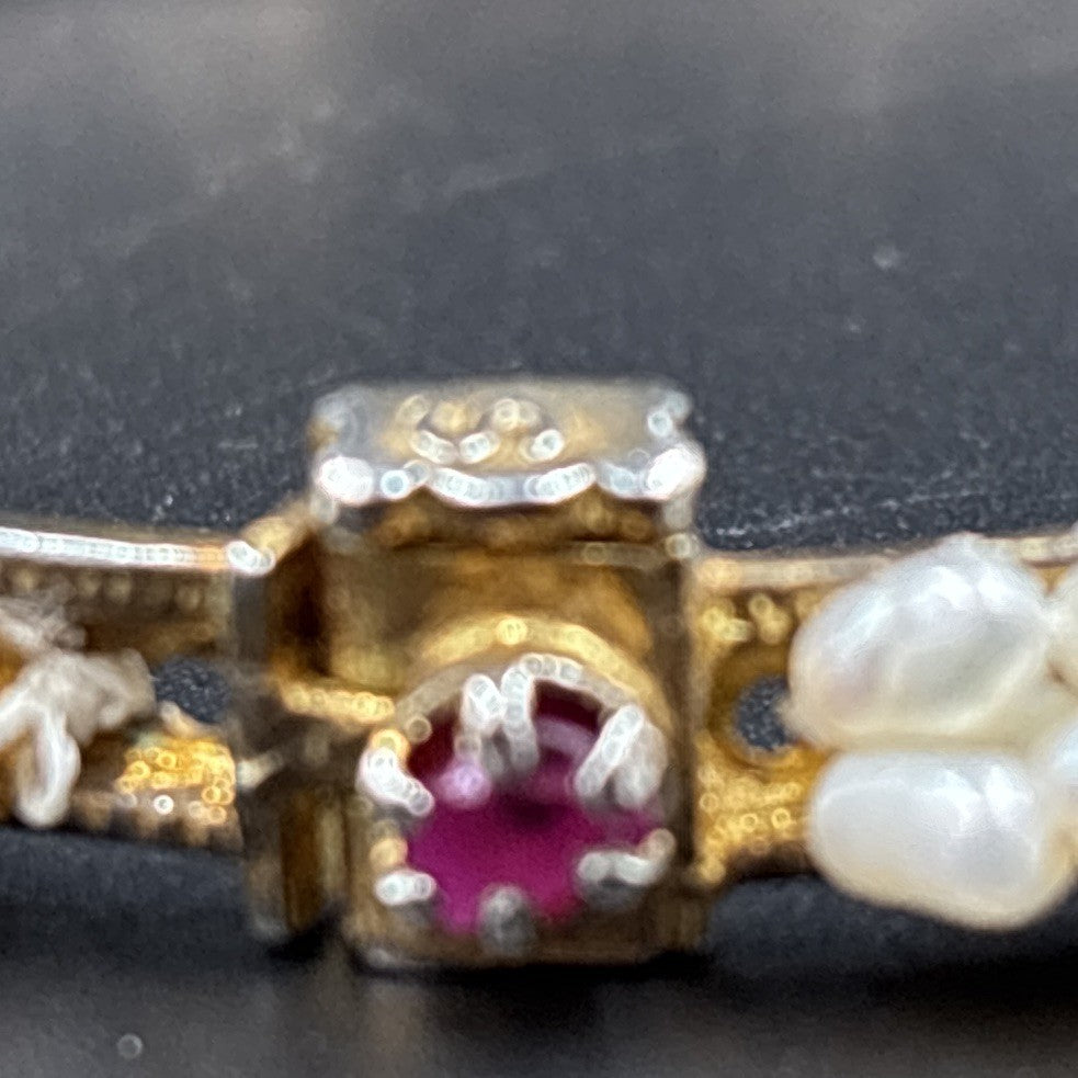 Vintage Genuine Ruby Bangle Bracelet Estate Jewelry Wrapped Genuine Rice Pearls