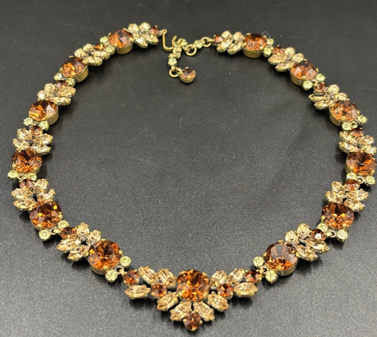 Rare Signed Austria Crystal Choker Necklace Amber Champagne Green Vintage
