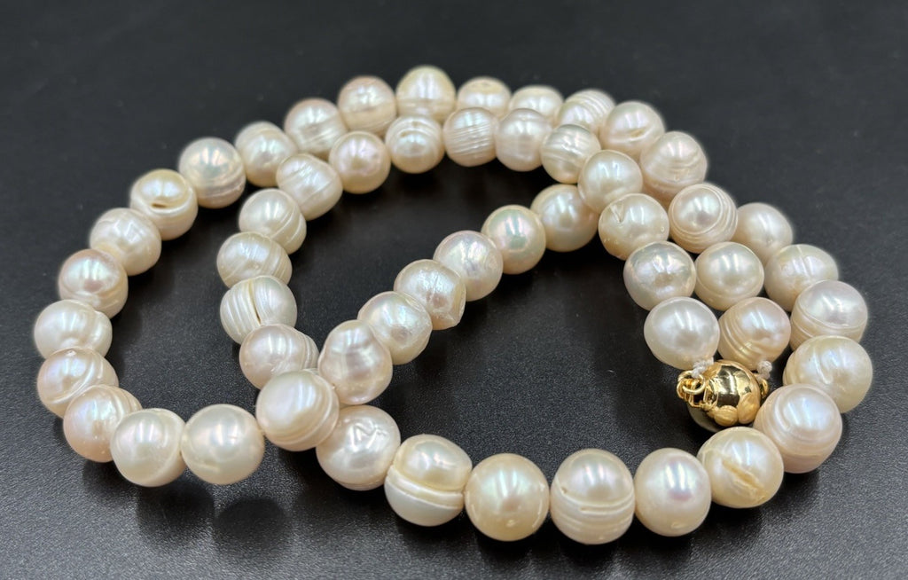 Freshwater Pearl Necklace Bracelet Set 10mm Pink Cream High Lustre