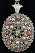 Vintage Sterling Silver Etruscan Egyptian Revival Necklace Foil Art Glass