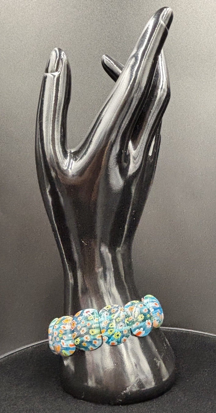 Vtg Murano Venetian MilleFiore  -12Tiles Art Glass Links Bracelet Blue