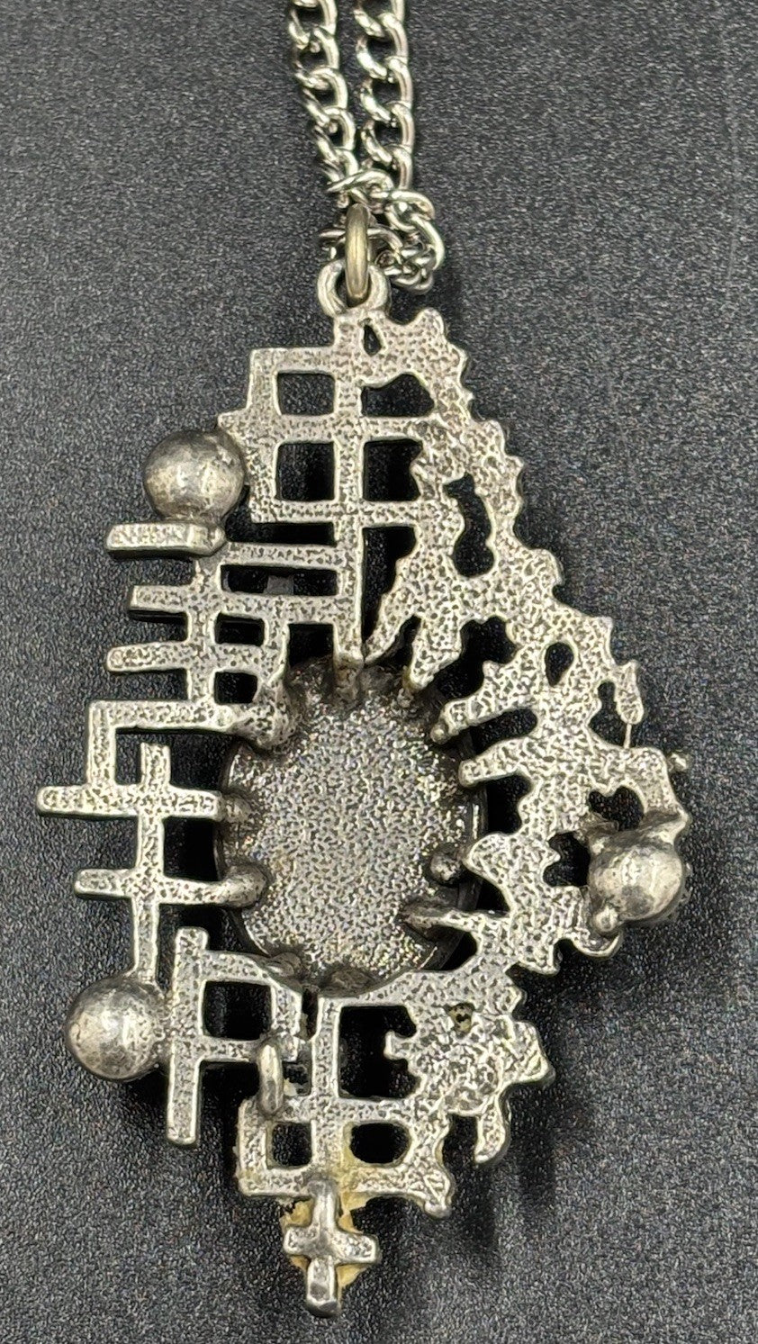 Vtg Millefiori Caning Art Glass Pendant Silver Plated, & Silver Tone Necklace