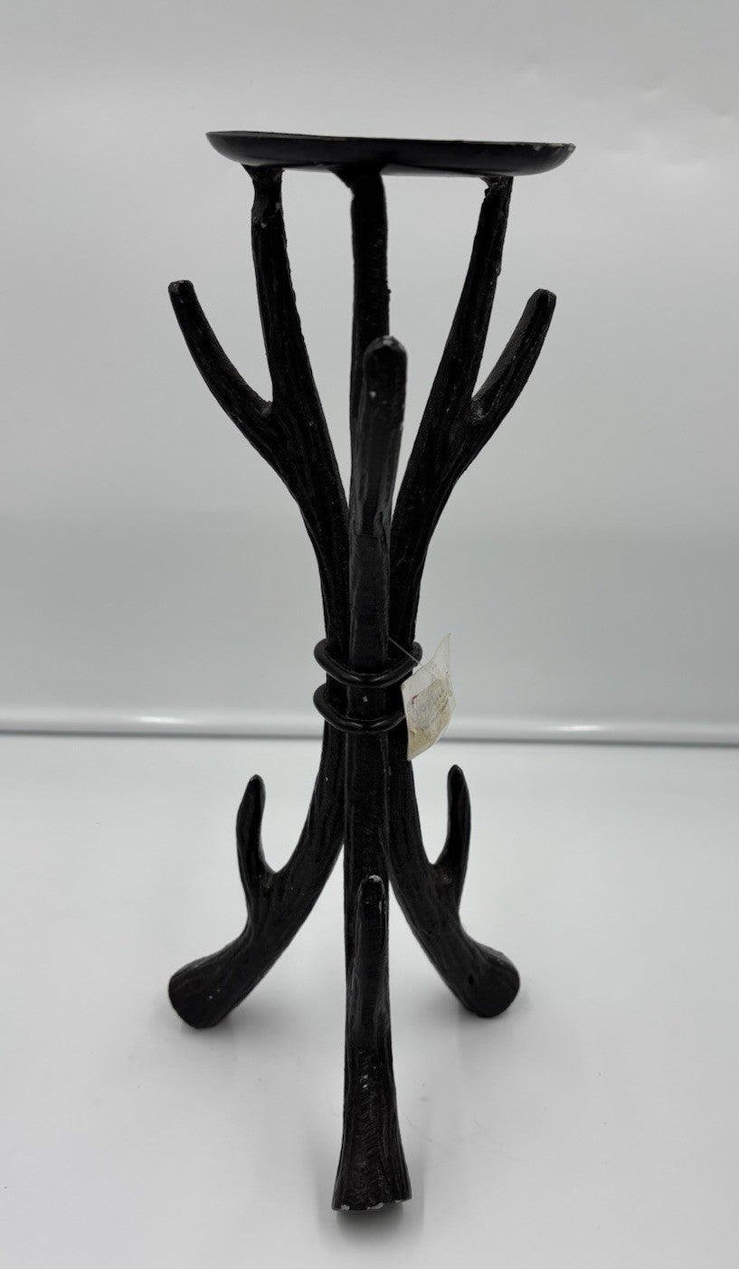 Sculptural Black Cast Aluminium Candle Holders Set Rustic Tree Branch Decor