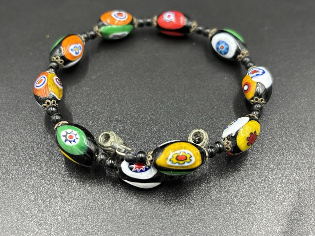 Vintage Murano Millefiori Glass Bead Necklace & Bracelet Set Venetian 1950s