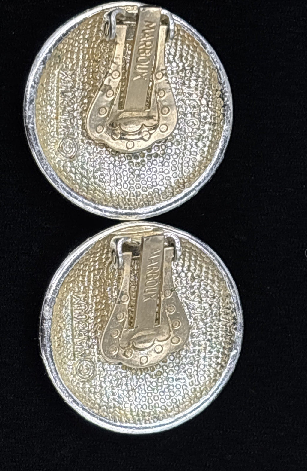 Vintage MARBOUX Clip-On Earrings – Silver-Tone Textured Round Statement