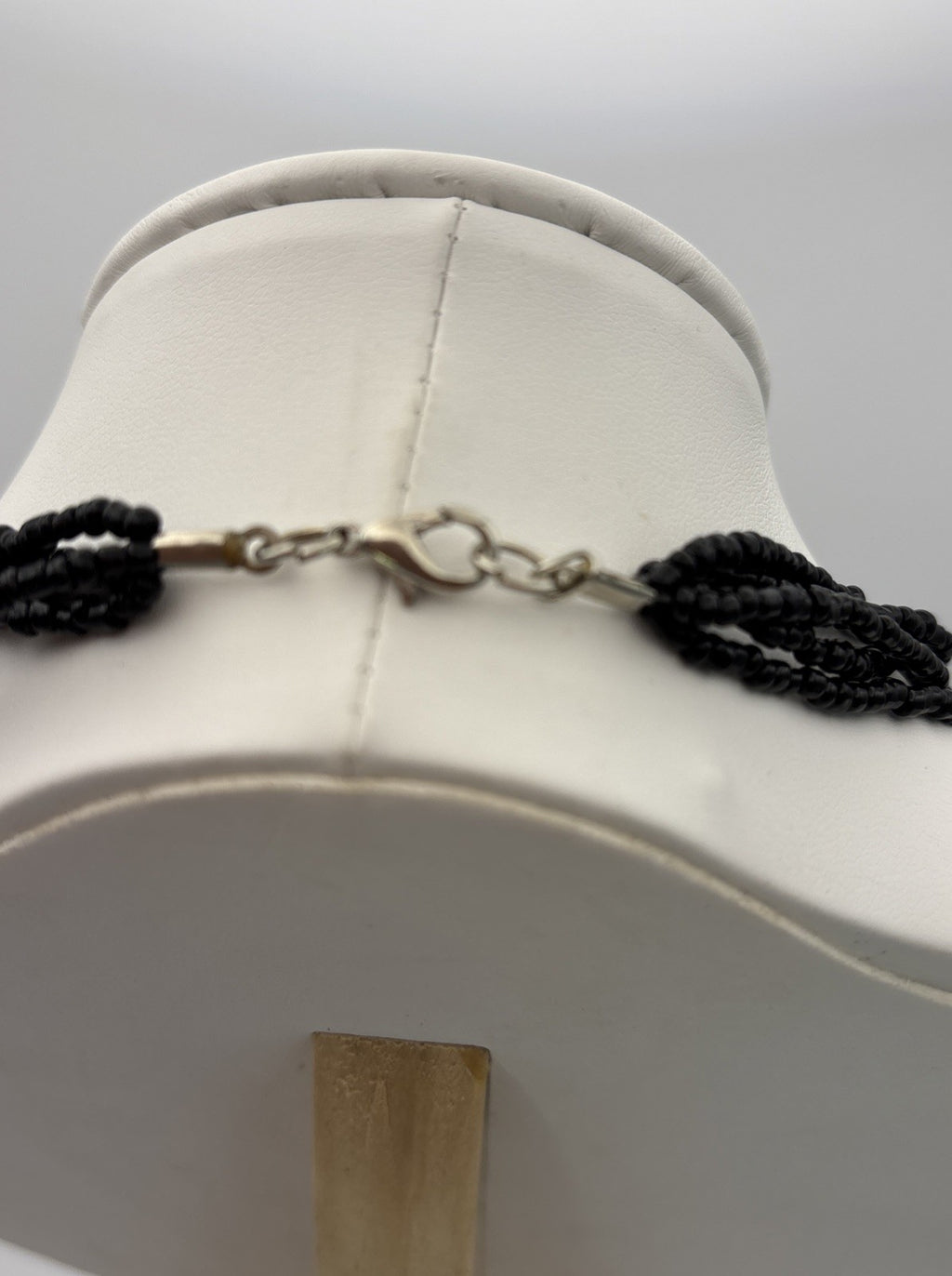 Vintage Mother of Pearl Flower Pendant Necklace Multi Strand Black Seed Beads