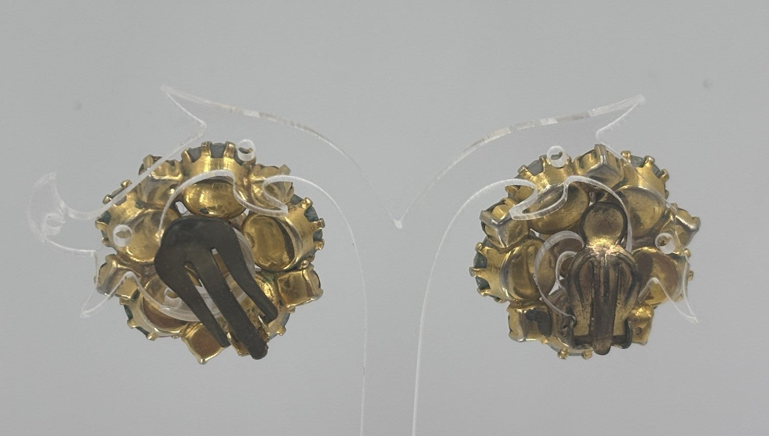 Vintage Aurora Borealis Cluster Clip-On Earrings – 1950s Floral Sparkle Jewelry