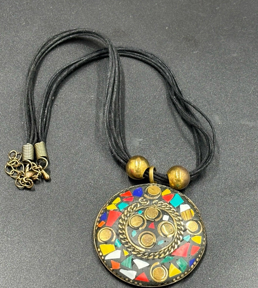 Tibetan Tribal Brass Pendant Necklace Bohemian Handmade Banjara Boho Glass Beads
