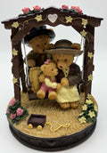 Avon Bear Figurine – Family on Swing with Roses & Wagon